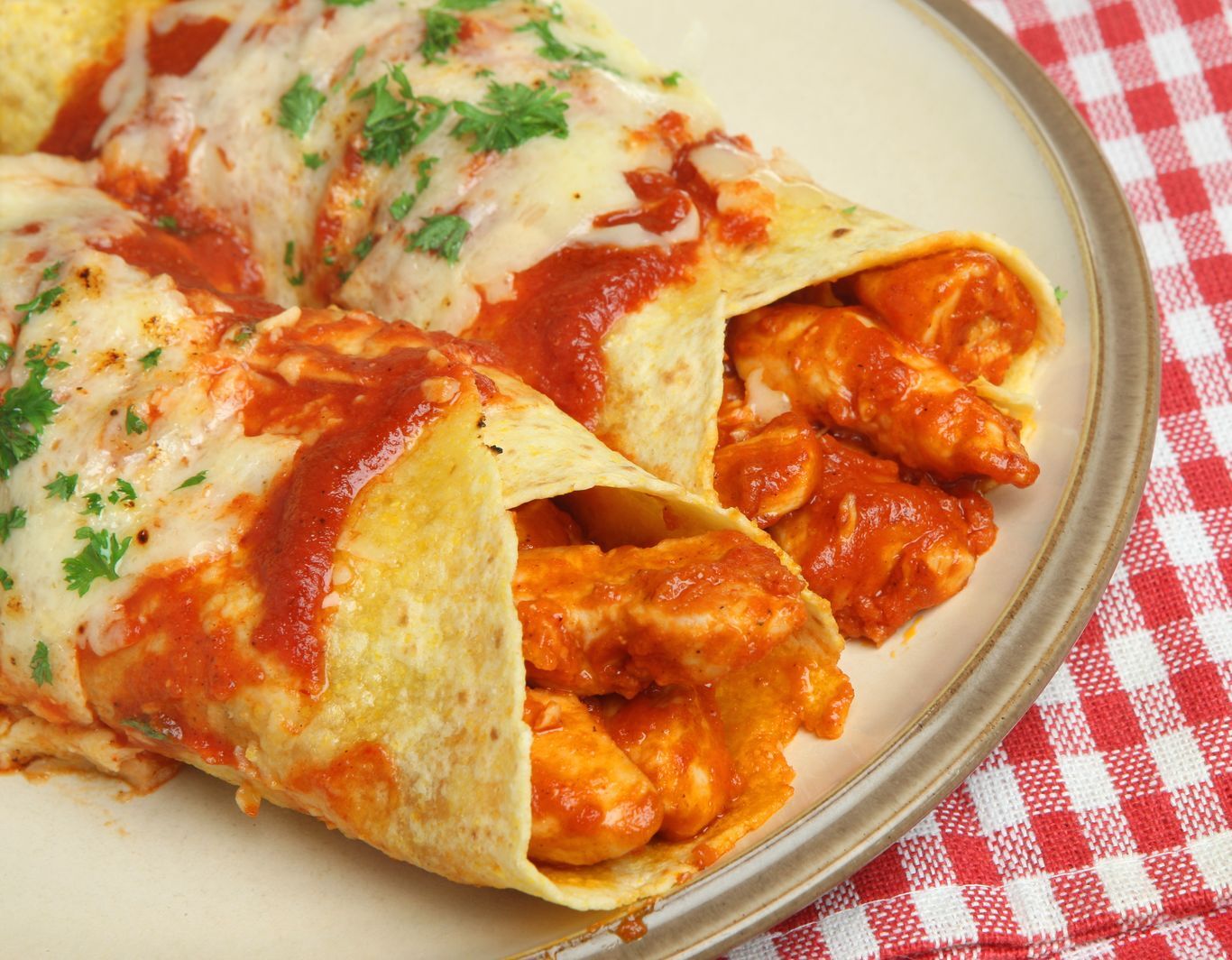 Chicken enchiladas with red sauce