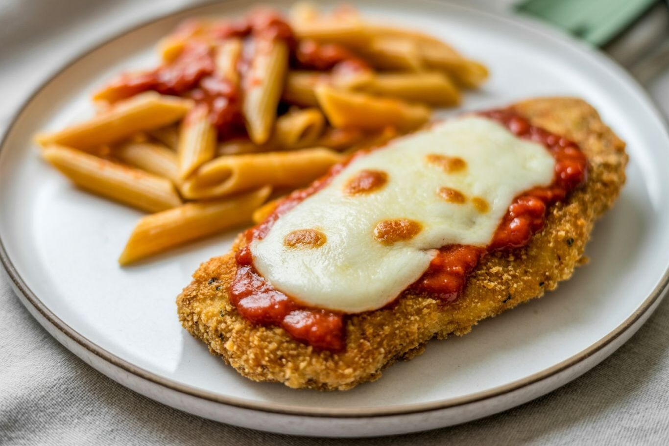 Baked chicken parmesan with spaghetti